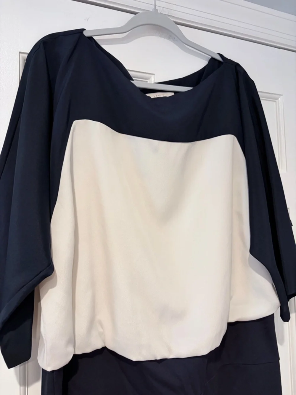 LOFT Colorblock Blouson Dress | Navy & Cream | Size 18 - Picture 2 of 9